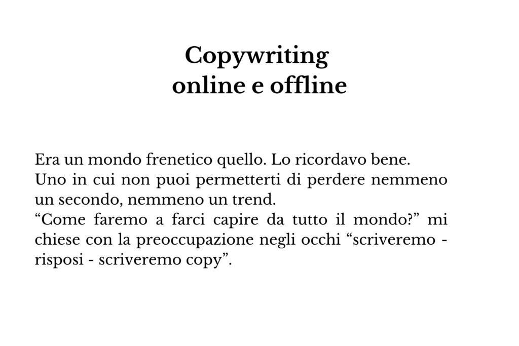 Trafiletto sul copywriting online offline